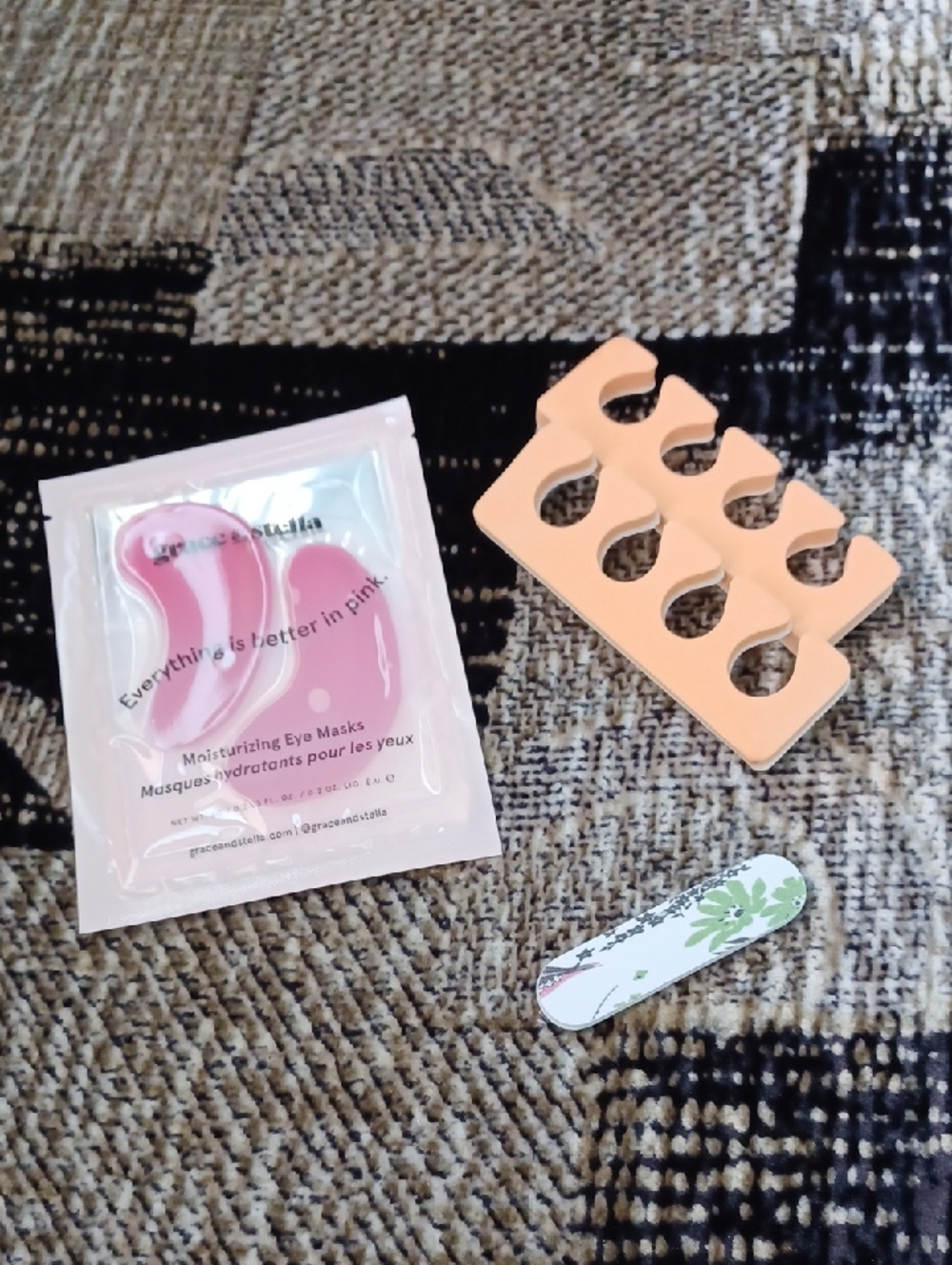 $4 Add-on New Pink Moisturizing Eye Masks, Emery Board & Toe Separators